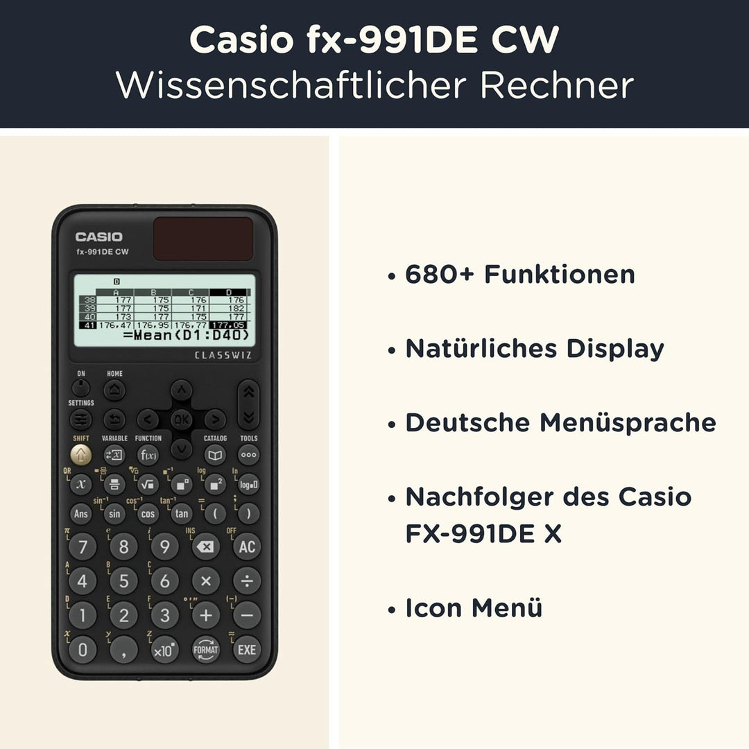 CALCUSO Sparpaket: Casio FX-991DE CW ClassWiz technisch-wissenschaftlicher Schulrechner + WYNGS Schu