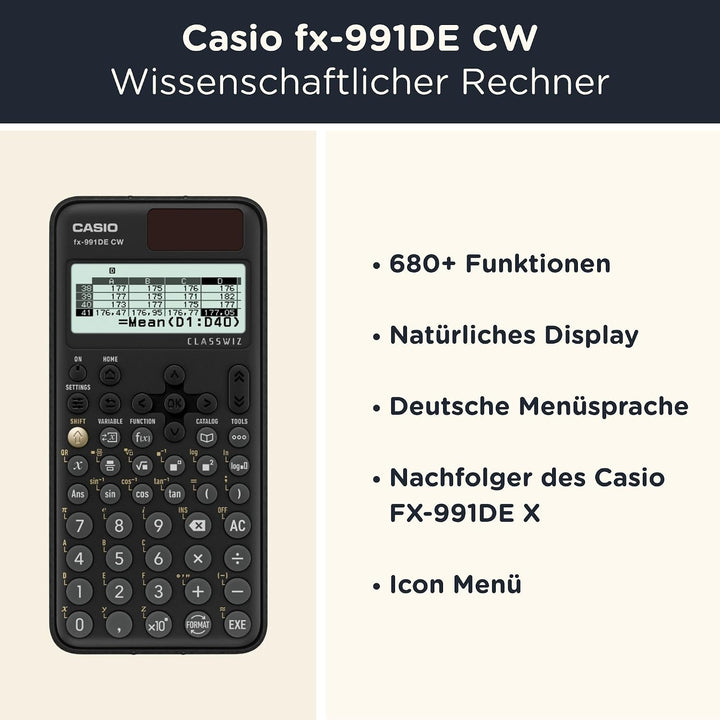 CALCUSO Sparpaket: Casio FX-991DE CW ClassWiz technisch-wissenschaftlicher Schulrechner + WYNGS Schu