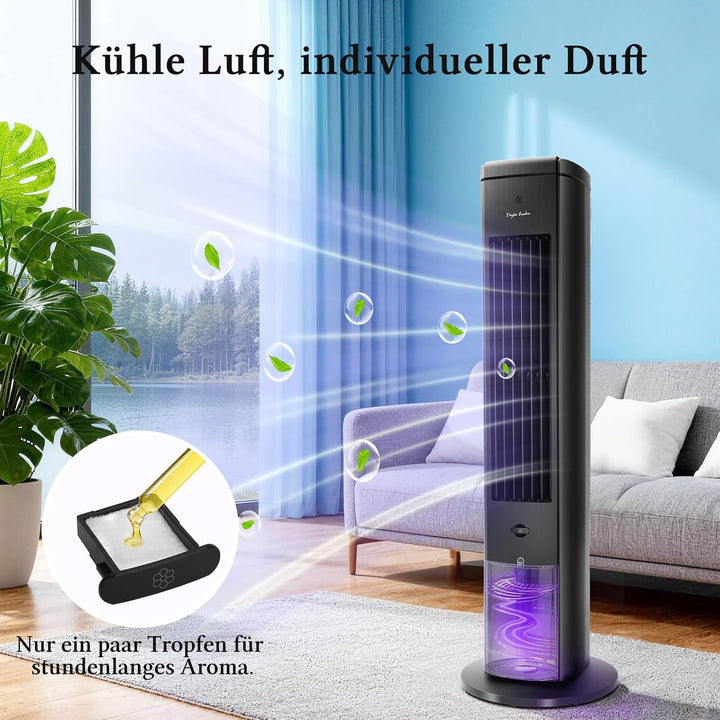 Taylor Swoden Turmventilator mit Wasserkühlung leise, 5-in-1 Luftkühler mit ION-Technologie & Aromad
