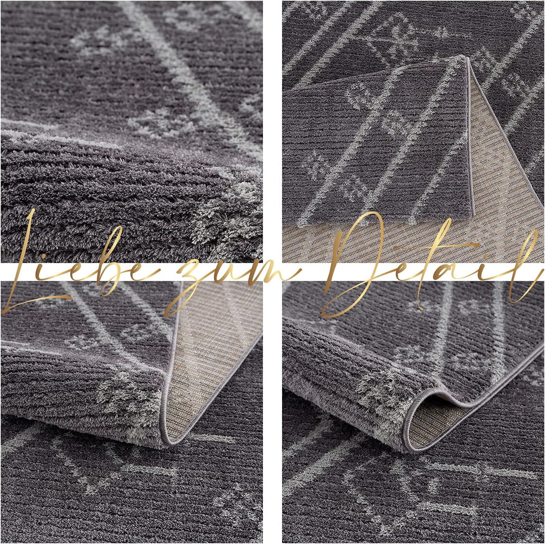 payé Teppich Wohnzimmer Ethno Berbermuster - Grau 140x200cm - Hochflor weich Boho Schlafzimmer Flur