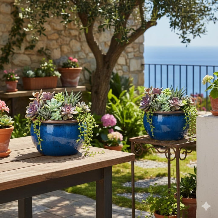 Teramico Blumentopf Pflanzgefäss Übertopf Modell Bavaria Grün Blau Verschiedene Grössen - absolut fr