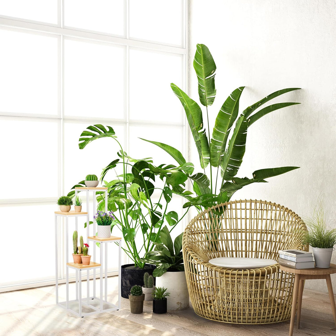 Relaxdays Blumentreppe, 4 Ablagen, HxBxT: 80 x 40 x 40 cm, platzsparend, Stahl und MDF, Design Blume