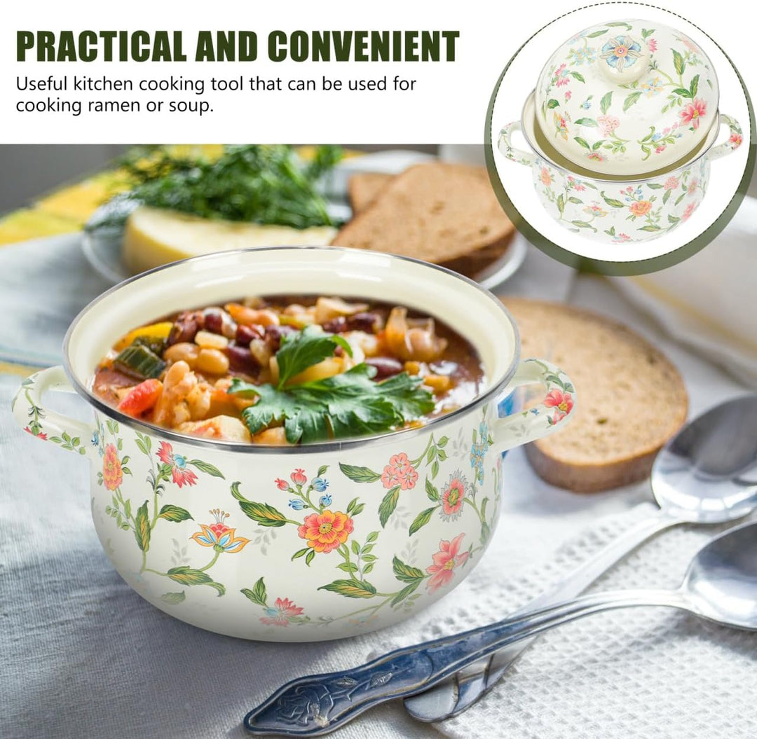 Enamel Suppentopf Retro Kochtopf 1 Stück für Induktion und Gas Praktisch Stew Pot Mit Komfortablem G