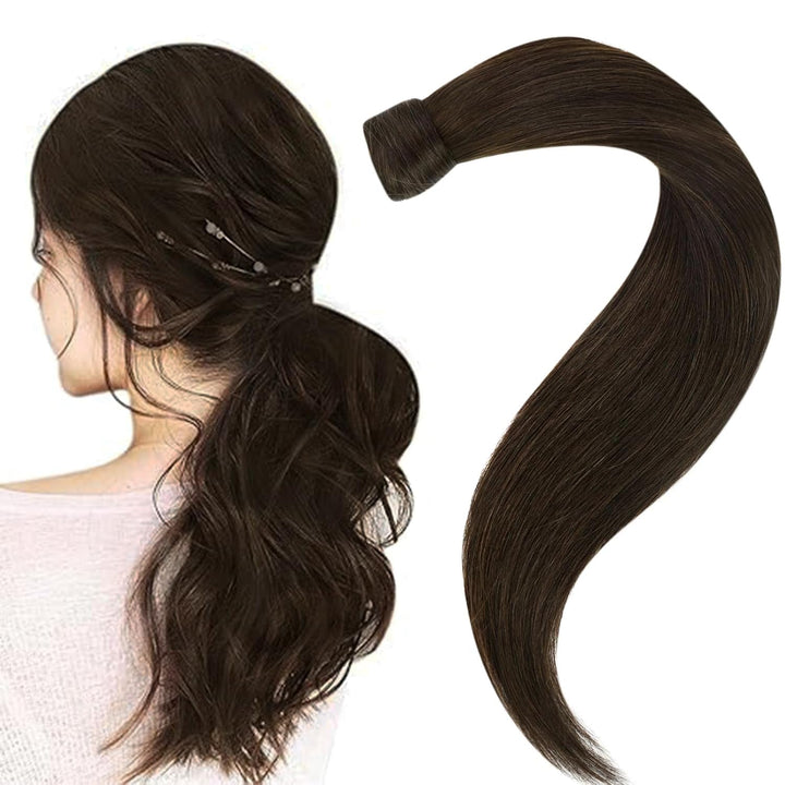 Easyouth Remy Ponytail Echthaar Wrap Around Ponytail Extensions Dunkelbraun Zopf Extension Echthaar