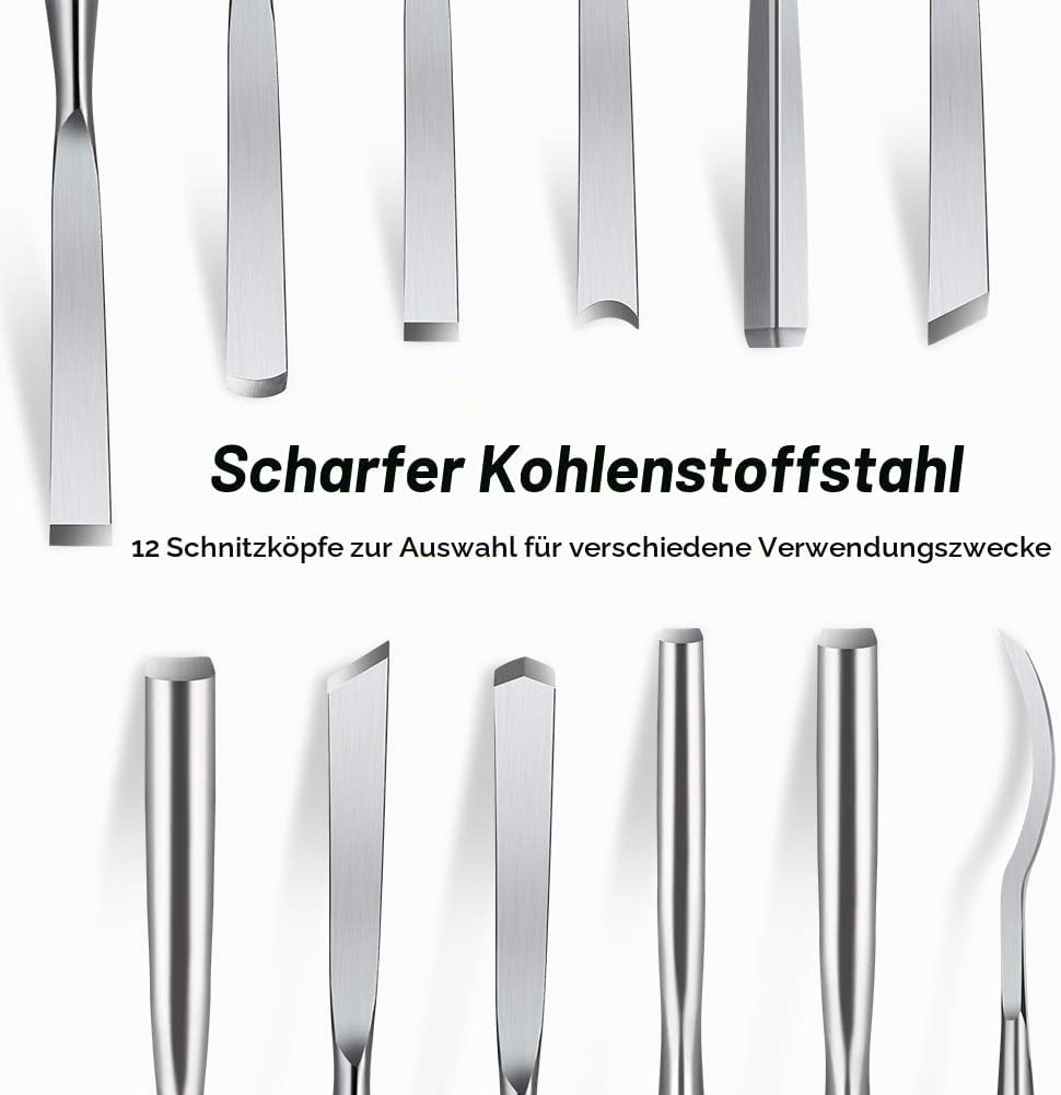 flintronic Stechbeitelsatz, 12-teilig Holzgriff &amp; Werkzeyt, Holzmeisselset, Tranchiermesser Holzschn
