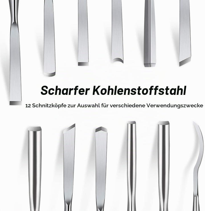 flintronic Stechbeitelsatz, 12-teilig Holzgriff &amp; Werkzeyt, Holzmeisselset, Tranchiermesser Holzschn