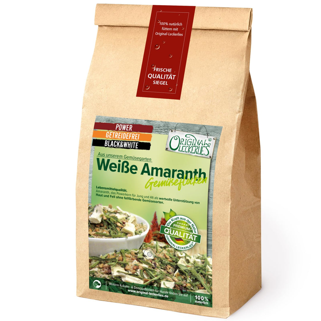 Original-Leckerlies: Black&amp;White weisse Amaranth-Gemüseflocken, 5 kg getreidefrei Gemüseflocken, Hun