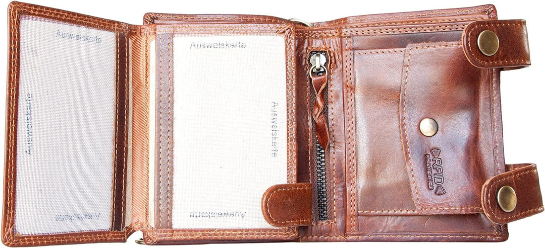 FLW Herren Biker Naturleder Geldbörse mit einer Metallkette mit Skorpion