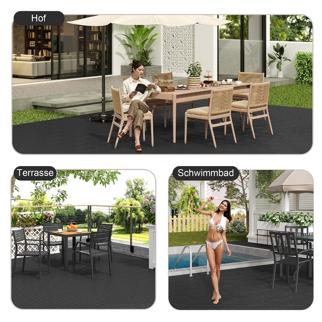 Laneetal WPC Fliesen 11er Set für 1 m², Balkonfliesen 30x30 cm, Terrassenfliesen Klicksystem, Klickf