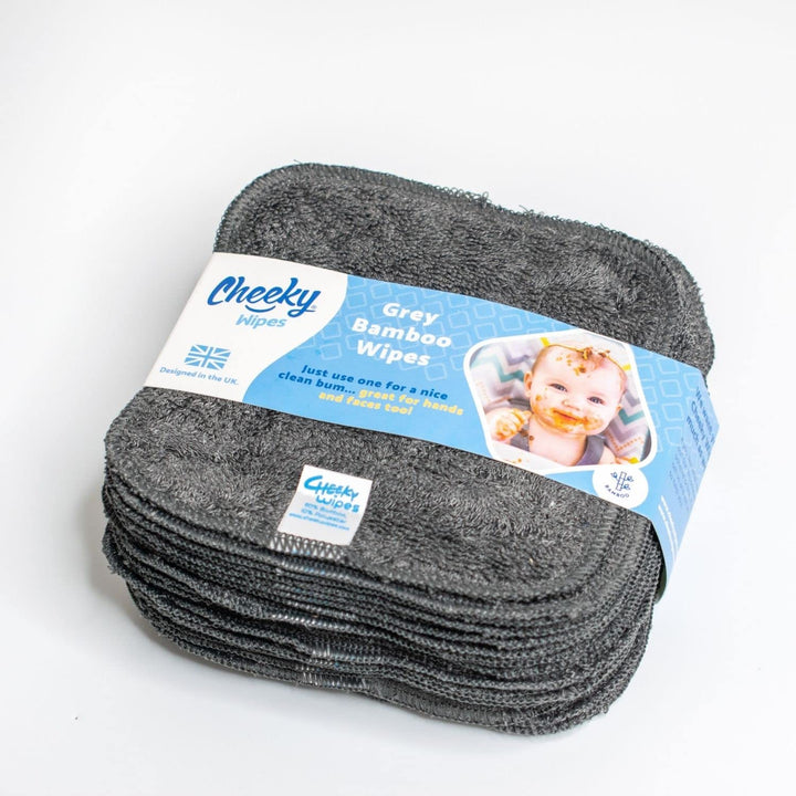 Cheeky Wipes - 25 waschbare Bambus-Frotteetücher, 15 x 15 cm, wiederverwendbar, grau, perfekt für Hä