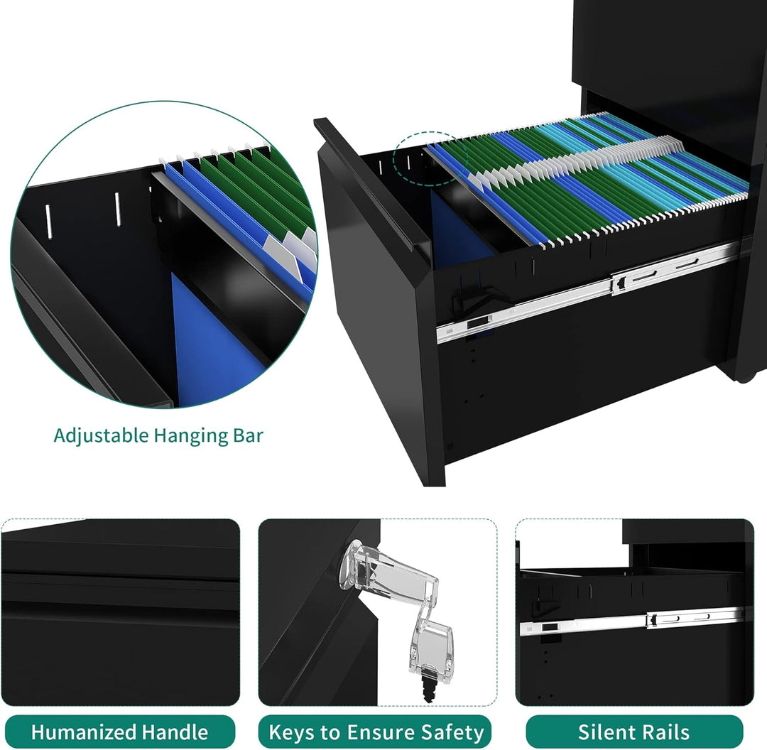 YITAHOME Mobiler Aktenschrank, Abschliessbar Rollcontainer mit 3 Schubladen für A4, Legal, Letter, M