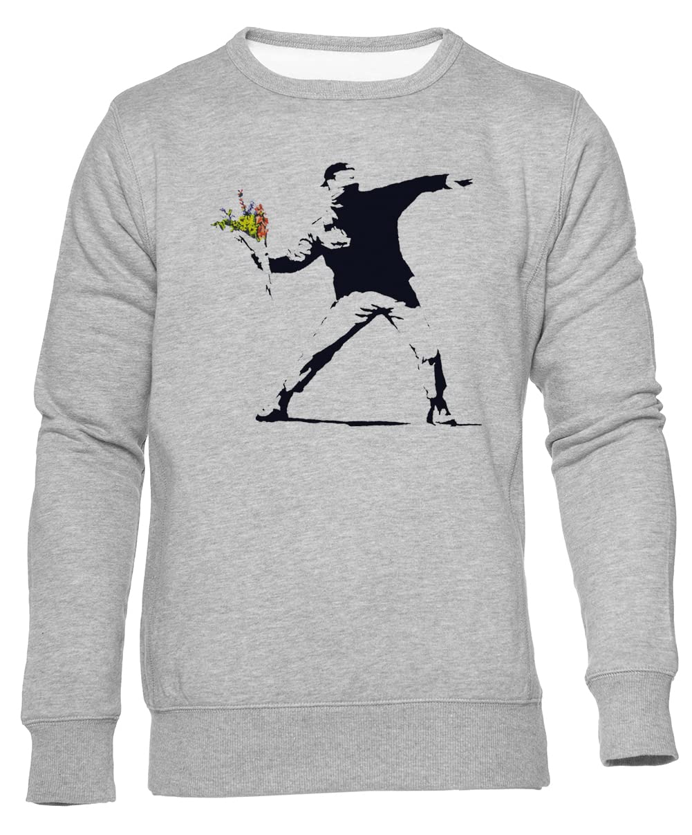 NEWTEE Banksy Blumenüberwurf Grauer Graues Unisex-Sweatshirt Mit Rundhalsausschnitt XXL Grau, XXL Gr