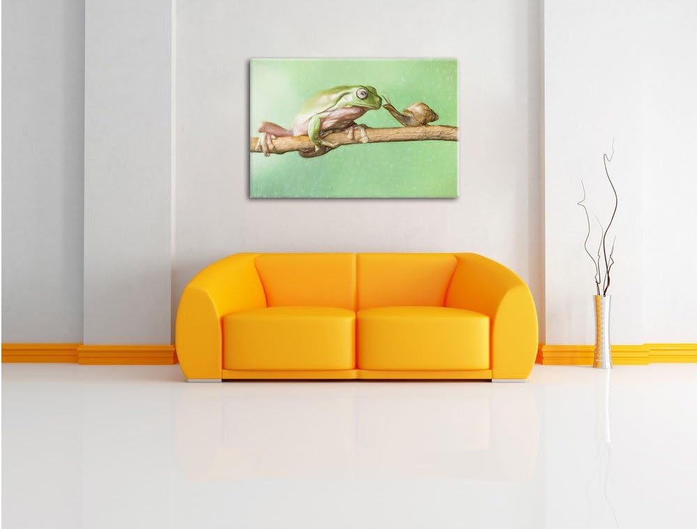 Pixxprint der Frosch und die Schnecke / 100x70cm Leinwandbild bespannt auf Holzrahmen/Wandbild Kunst