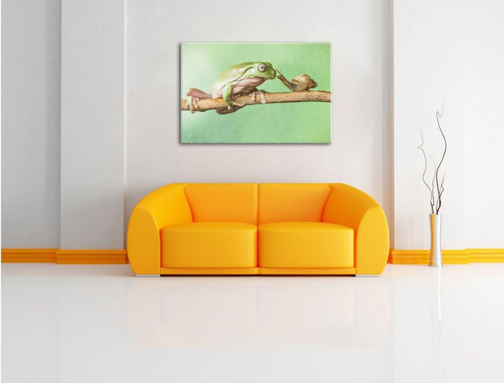 Pixxprint der Frosch und die Schnecke / 100x70cm Leinwandbild bespannt auf Holzrahmen/Wandbild Kunst