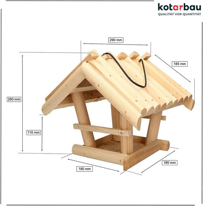 KOTARBAU® Holz Vogelfutterhaus Klein aus Natürlichem Holz Unlackiert zum Aufhängen + 0,5 kg Futter G