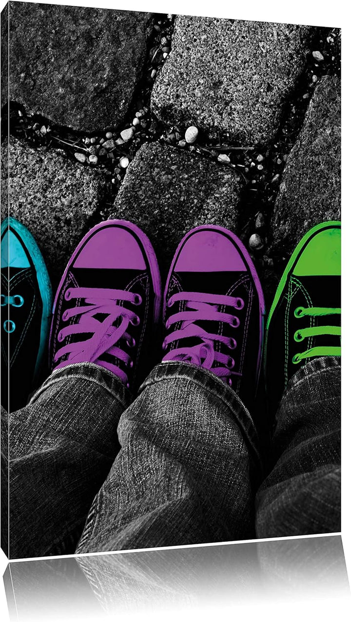 Pixxprint Türkis, pink, neon grüne Chucks Black and White, Black Background schwarz/weiss, Format: 8