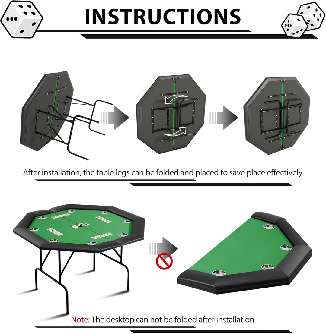 Pokertisch 8 Spieler Klappbar Achteckig Grün Casino Poker Tisch Achteckiger Spieltisch Mit Filzbezug