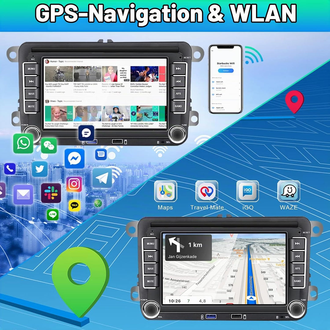 Hikity 2G 32G Autoradio mit DAB Navi für VW Passat B6 B7 Golf 5 6 Touran Polo Caddy SEAT 7 Zoll Dopp