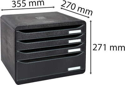 Exacompta 315714D Ablagebox EcoBlack Querformat mit 4 Schubladen für DIN A+ Dokumente. Belastbare Sc