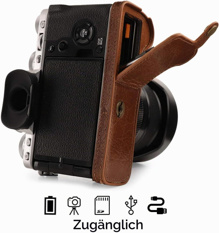 MegaGear MG1924 Ever Ready Kameratasche aus Echtleder, für Fujifilm X-T4, Braun, Braun