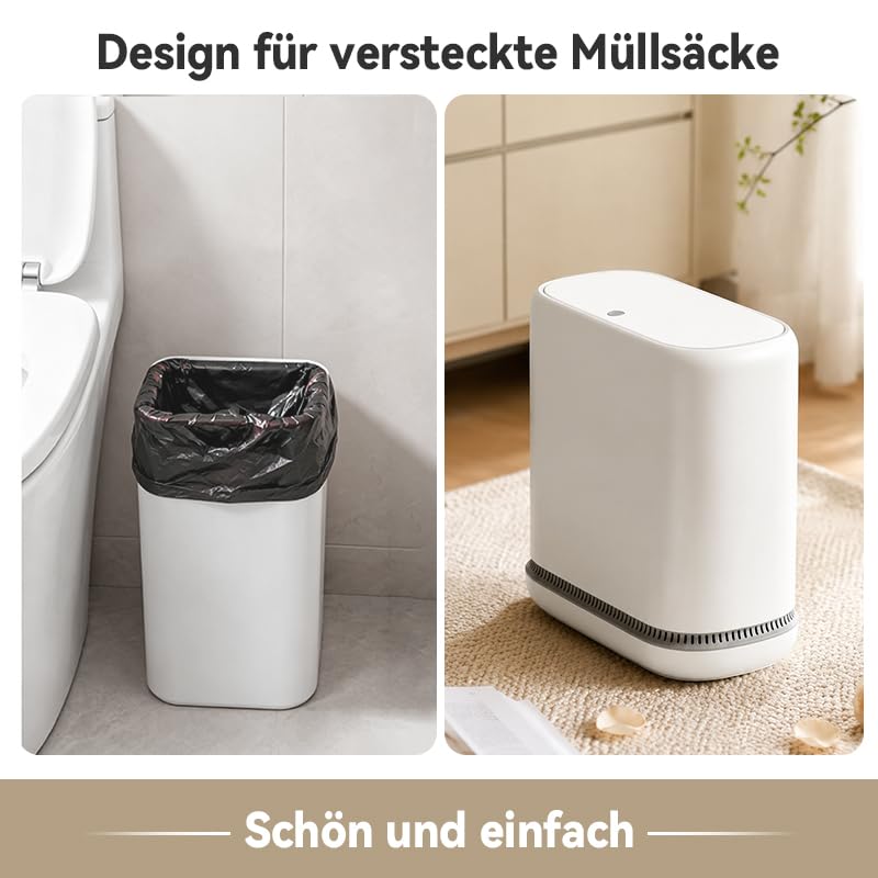 MOPUP Kleiner Badezimmer-Mülleimer mit Deckel, schlankes 3-Gallonen-Design, ausklappbarer Deckel und