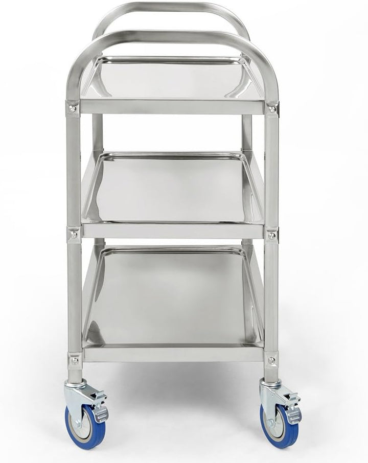 LANTUS Servierwagen mit Rollen, 3 Regale, Servierwagen mit Rollen, 95 x 55 x 95 cm, silberfarben, Ed