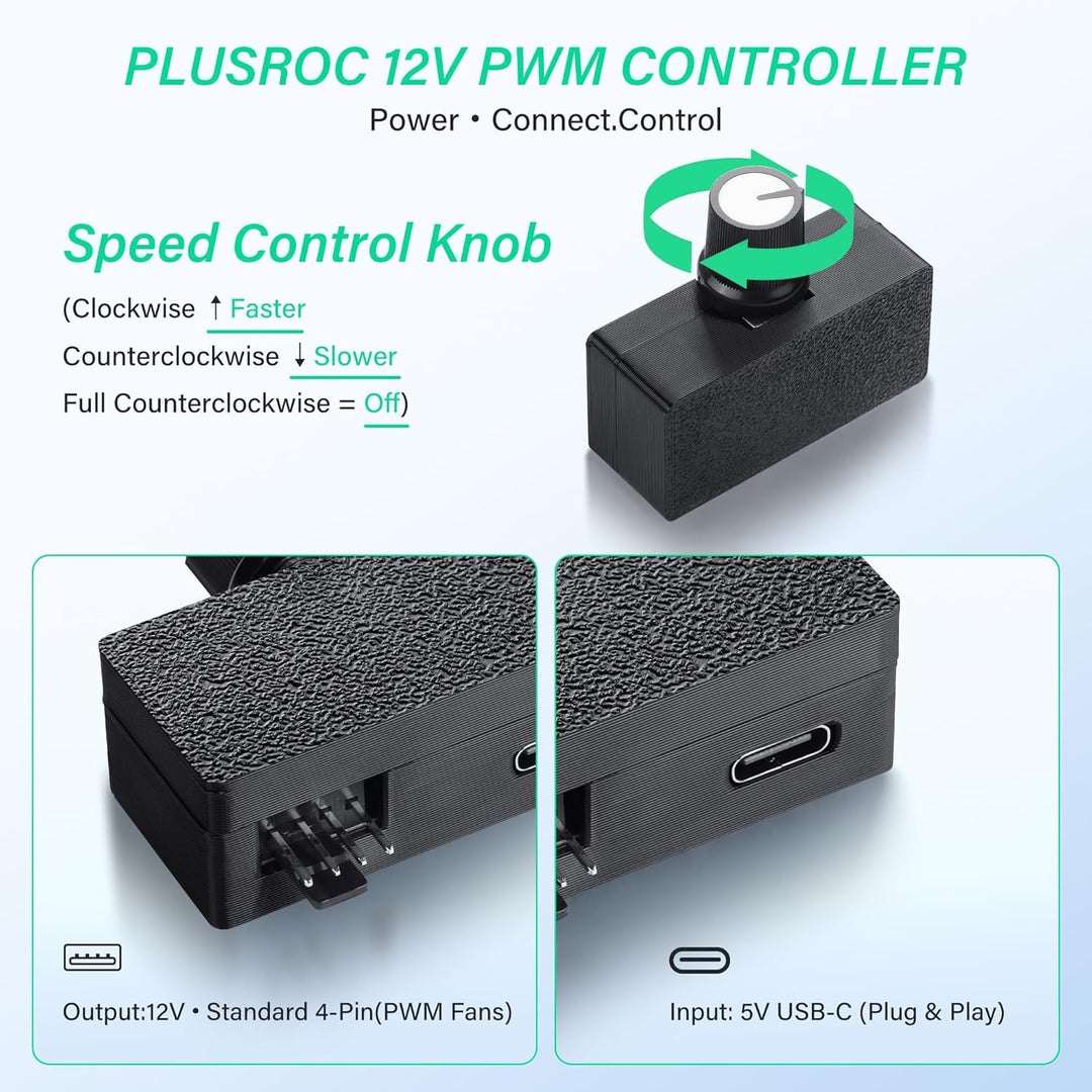 SinLoon 8W 4-Pin PWM Lüfterregler, mit 4-Pin 1-zu-5 Lüfter-Hub und Typ-C Stromkabel und Drehgeschwin