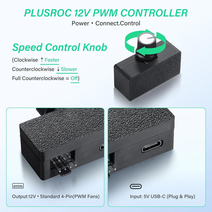 SinLoon 8W 4-Pin PWM Lüfterregler, mit 4-Pin 1-zu-5 Lüfter-Hub und Typ-C Stromkabel und Drehgeschwin