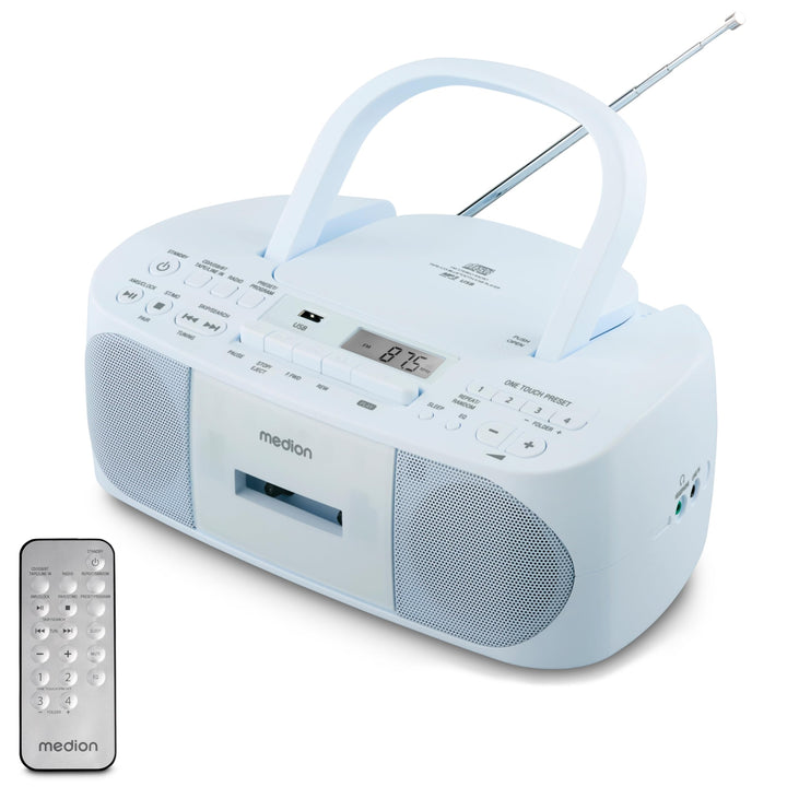 MEDION E65010 Stereoradio (CD-Player, Kassette, USB Anschluss, AUX Audioeingang, MP3-Widergabe. UKW