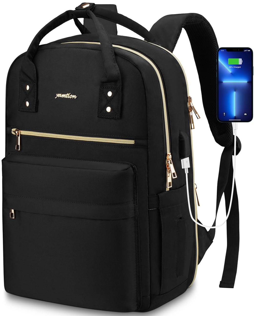 YAMTION Laptop Rucksack Damen 15,6 Zoll,Schulrucksack Mädchen Teenager mit USB Ladeanschluss & Lapto