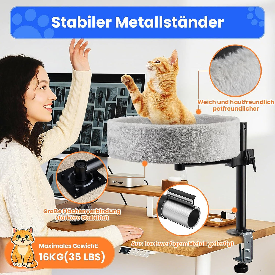 BSWAY Katzenbett für Schreibtisch - Upgraded 360°Drehung, verstellbare Höhe, Kein Bohren Erhöhtes Ka
