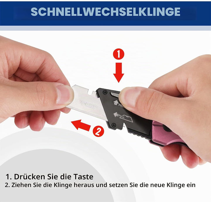 WORKPRO Klappbares Teppichmesser, Schweres Universalmesser aus Vollmetall, Schnellwechselklinge Cutt
