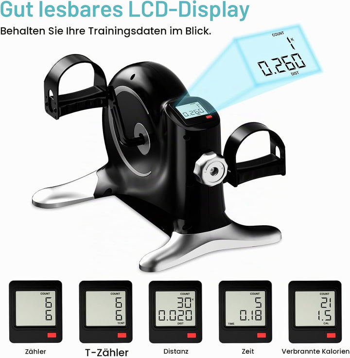 TODO Pedaltrainer für Senioren mit LCD-Display, Mini Bike Heimtrainer Schwarz, Verstellbarer Widerst
