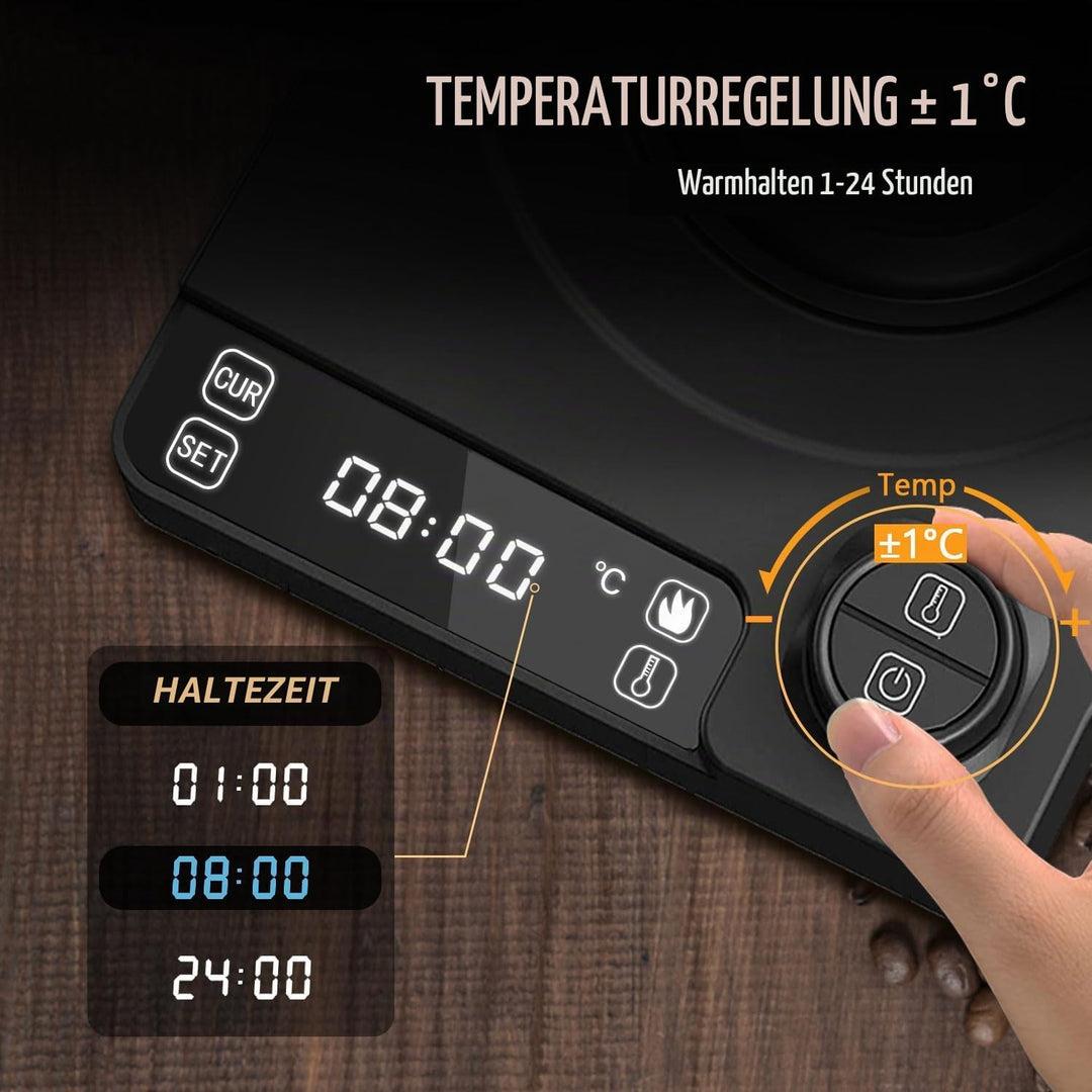 TEEUCNY Elektrischer Wasserkocher Schwanenhals, Edelstahl Schwanenhalskessel Wasserkocher mit Temper