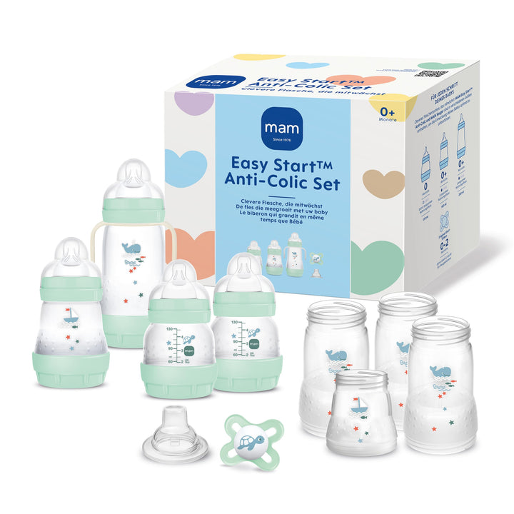 MAM Easy Start Anti-Colic Starter Set, mitwachsende Baby Erstausstattung mit Schnuller, Flaschen & G