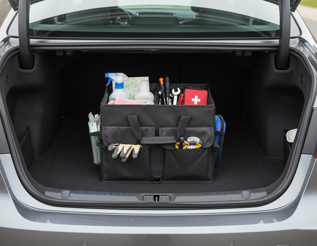 Lescars Auto Aufbewahrungsbox: Kofferraum-Organizer mit Fächern und Deckel, 50 Liter, Anti-Rutsch (A