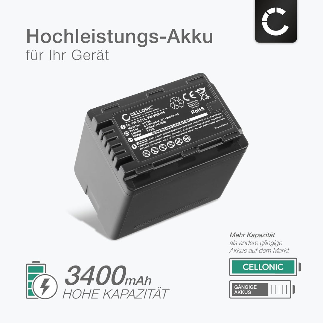 subtel® Kamera Ersatzakku VW-BC10 VW-VBK180 VW-VBK360 VW-VBL090 für Panasonic HDC-SD40 SD80 SD66 SD9