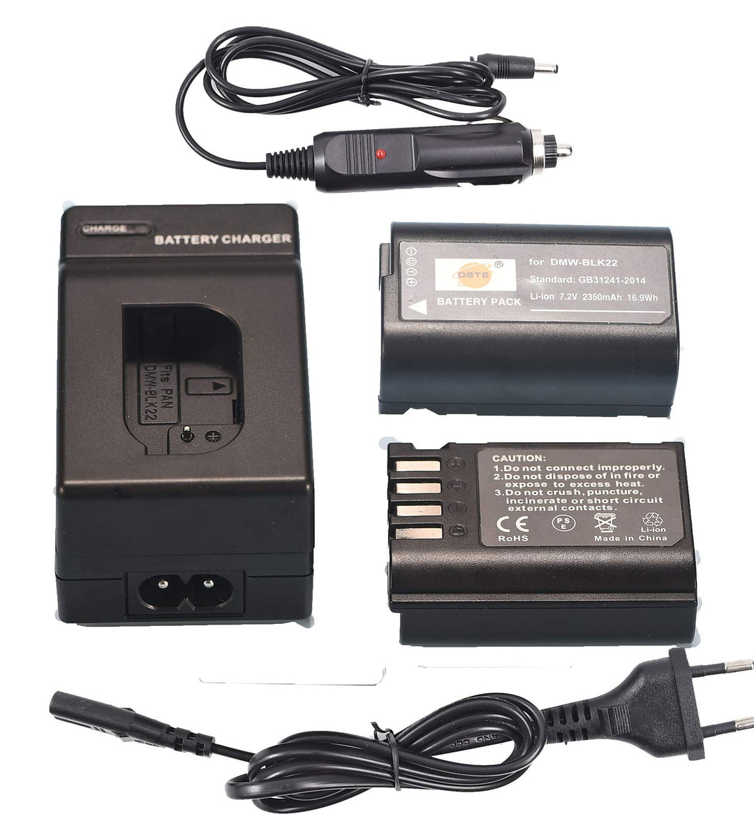 DSTE（2 Pack） Ersatz Batterie und DC180E Reise Ladegerät Kompatibel für Panasonic DMW-BLK22 DC-S5 DC-