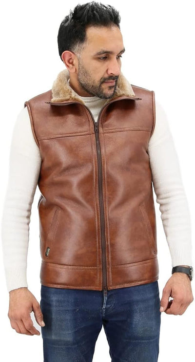Hollert Herren Lammfellweste Luca Fellweste Echtleder Merino Schaffell Jagdweste warme Outdoorweste