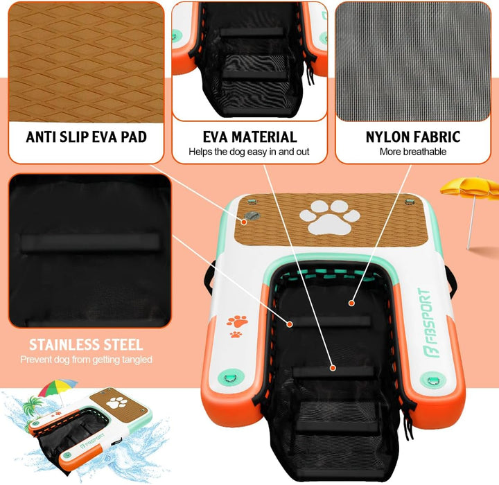 FBSPORT Hunderampe Aufblasbare Hunde Wasserrampe, Hundeboot Rampe Schwimmende Dock Leiter für Pool,