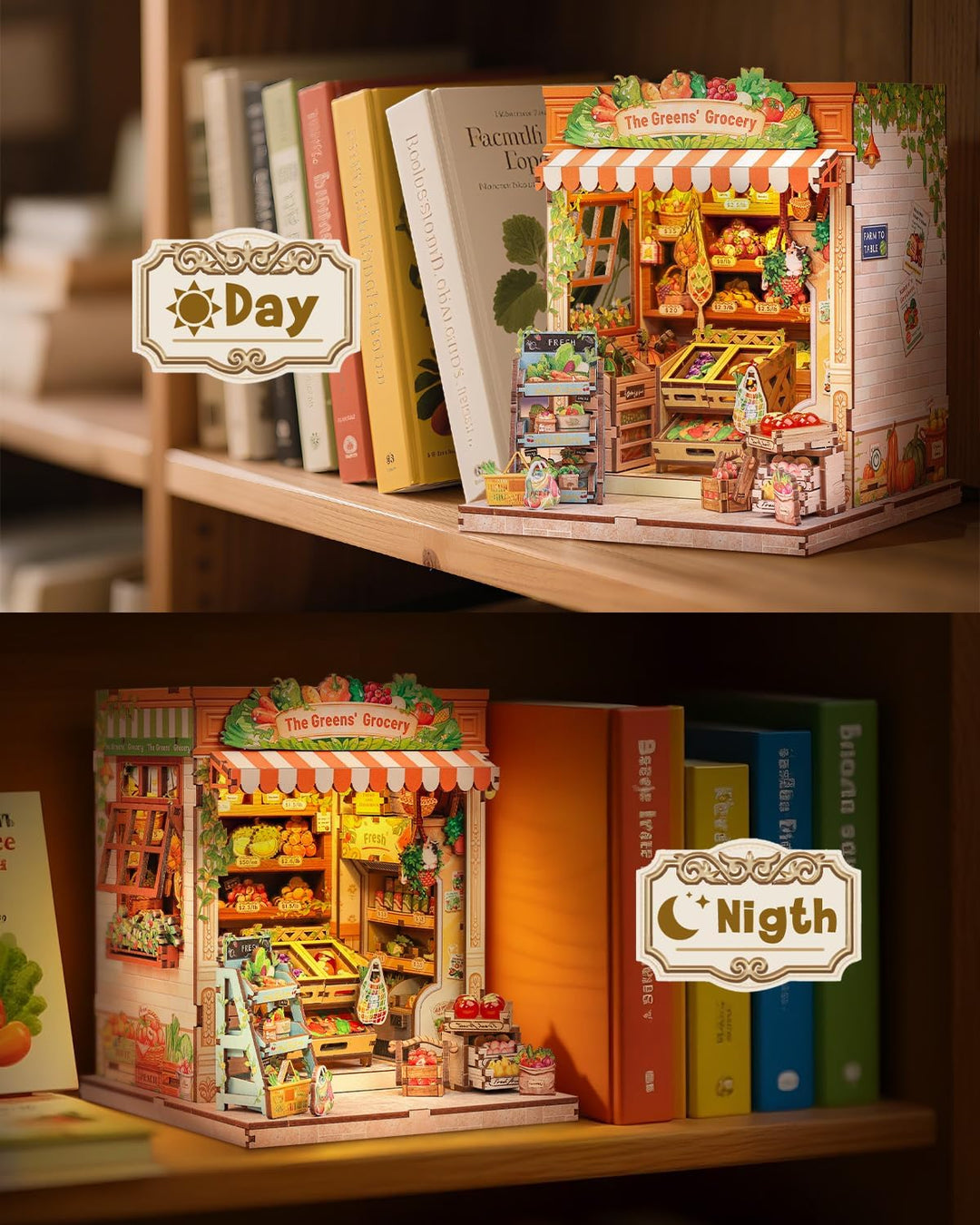 DIY Miniatur Haus Bausatz für Erwachsene,Puppenhaus Gewächshaus mit LED Licht,3D Puzzle Buchstütze a
