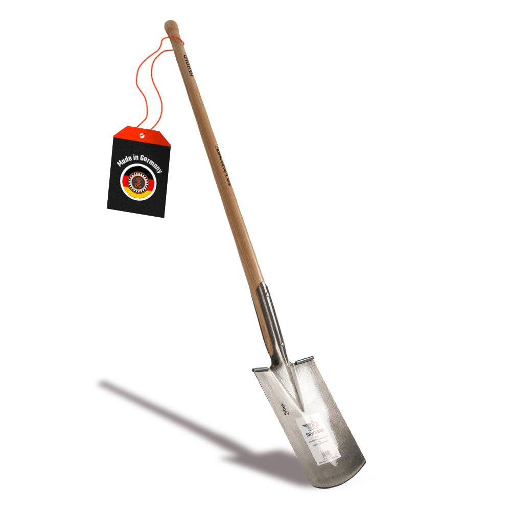 SHW-FIRE Spaten - ideal für Harte, steinige Böden, Trittkante und 110cm Stiel mit Knopfgriff - robus