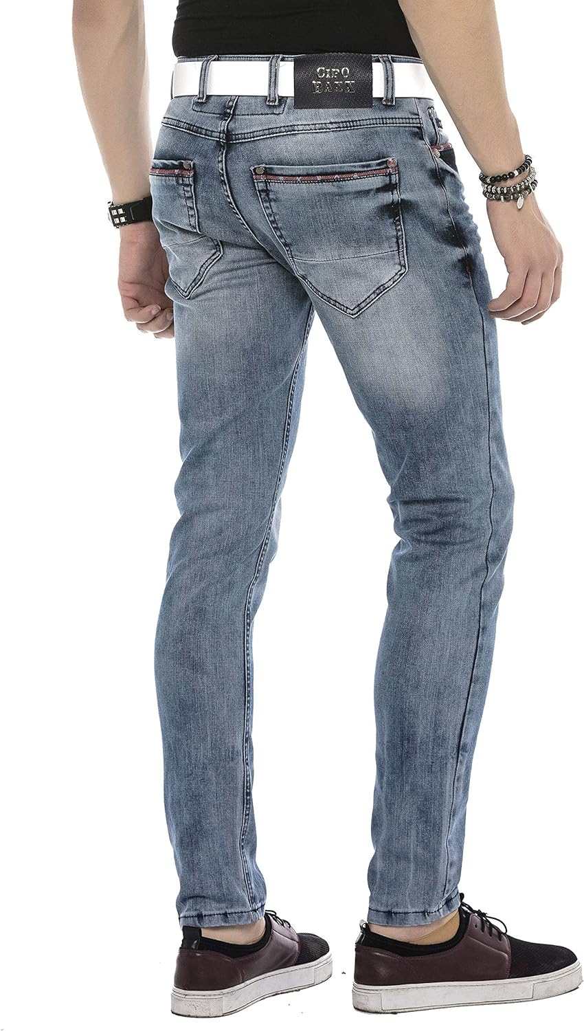 Cipo & Baxx Herren Jeans Hose Klassich Regular Fit Acid Waschung Five-Pocket Design Jeanshose Blau W