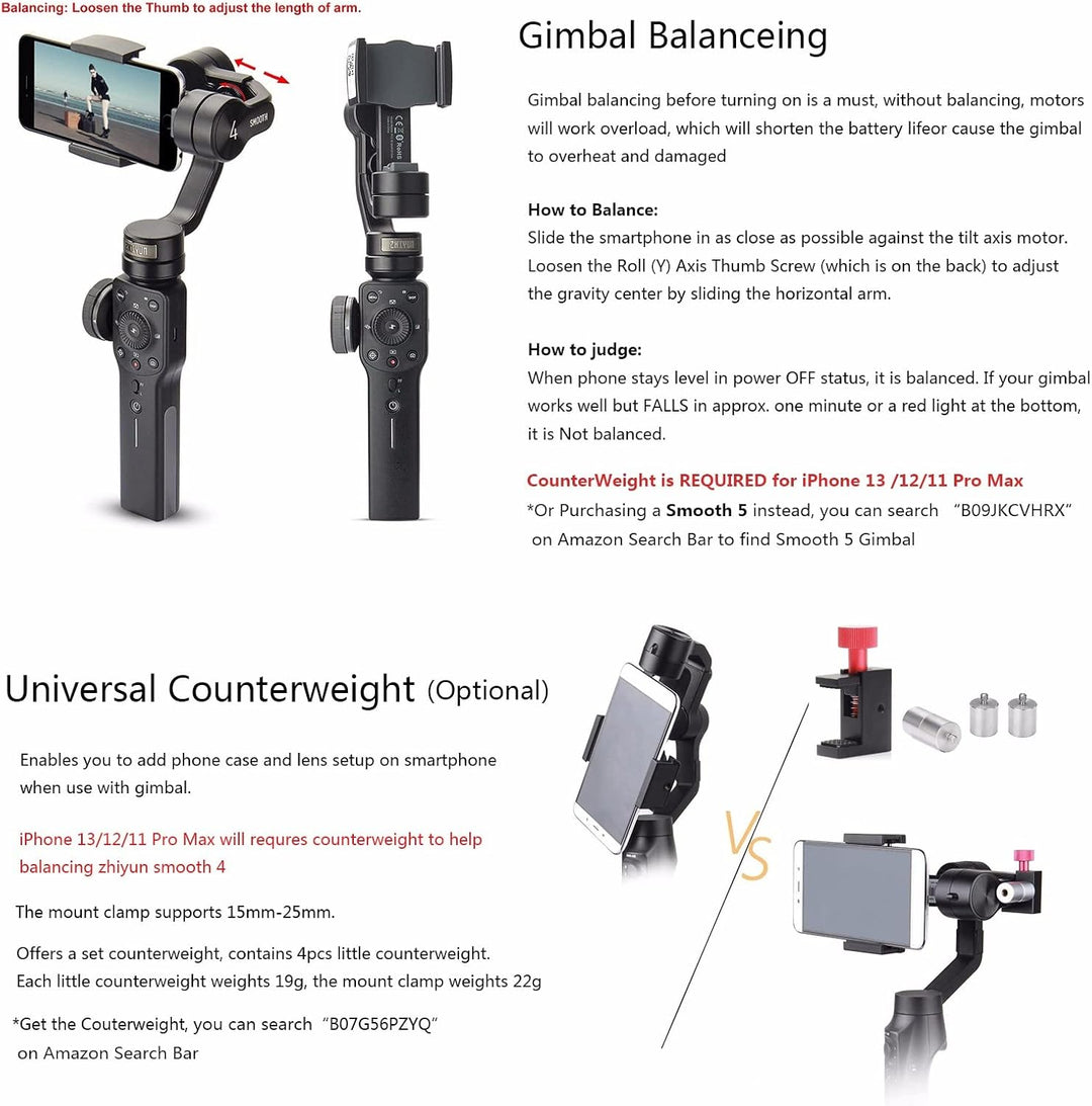 Zhiyun Smooth 4 – 3-Achsen-Handheld-Gimbal-Stabilisator mit Focus Pull und Zoom-Fähigkeit für Smartp