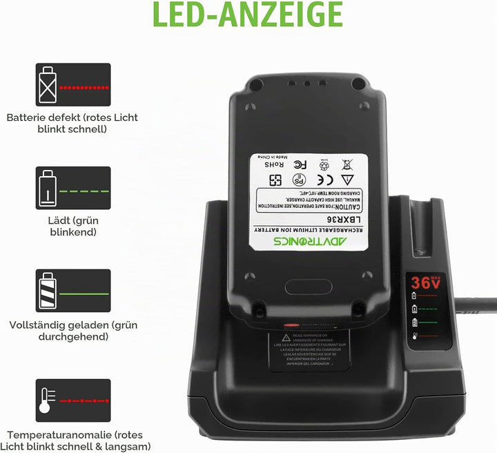 ADVTRONICS LCS36 / LCS40 Ladegerät BDC2A36 LCS36 LCS40 für 36V Akku BL2536 BL20362 LBX2040 LBX36 LBX