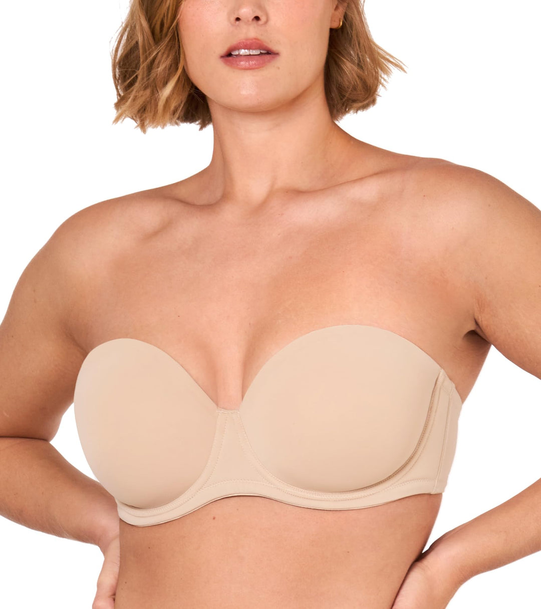 DELIMIRA Damen Trägerloser BH mit bügel Grosse Grössen Seamless Dirndl BH mit Geformte Cups 70C Beig