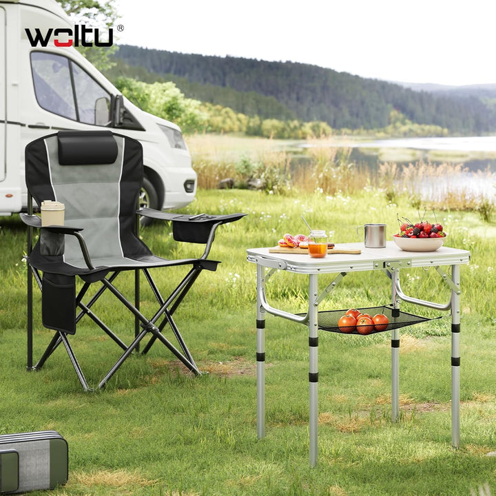 WOLTU Klapptisch Höhenverstellbar 25/36/50/60 cm, 60x40cm Tischplatte, mit Aufbewahrungsnetz und Hak