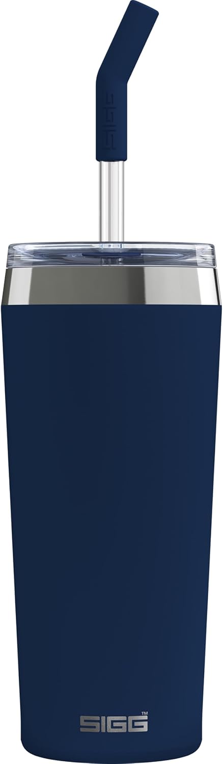 SIGG - Isolierbecher - Travel Mug Helia - Mit wiederverwendbarem Glastrinkhalm & Reinigungsbürste -