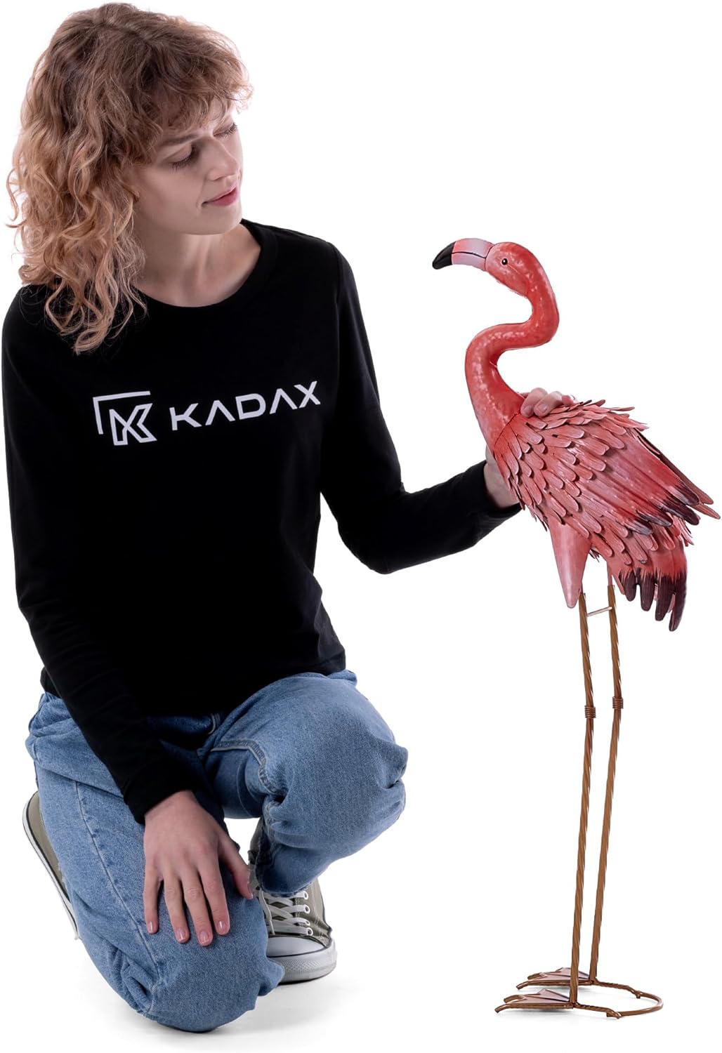 KADAX Flamingo Figur 76 cm, grosse Gartenfigur aus pulverbeschichtetem Stahl, handbemalte Teichfigur