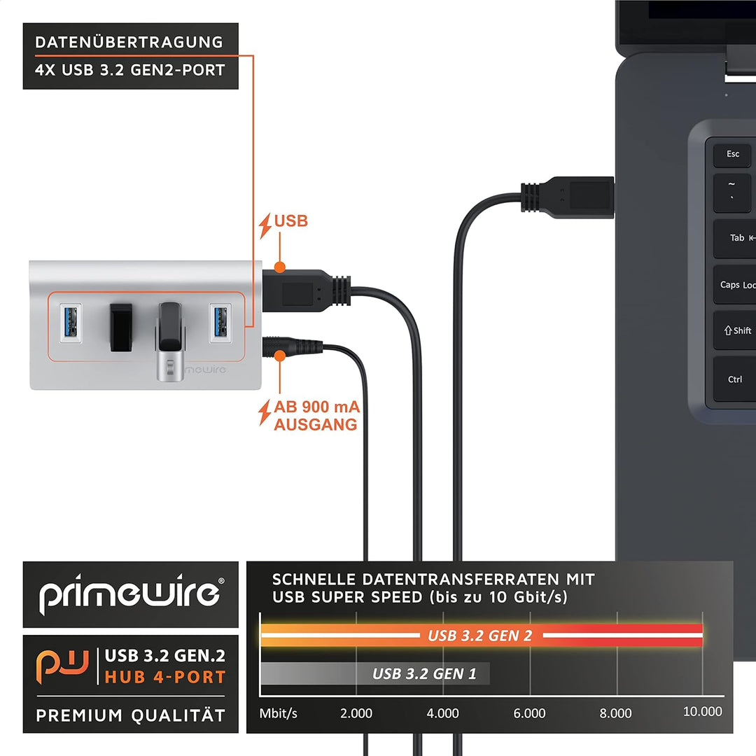 CSL - USB 3.0 Hub aktiv - 10 Gbps - 4-Port - USB Adapter, USB Verteiler, Kompatibel mit Desktop-PCs,
